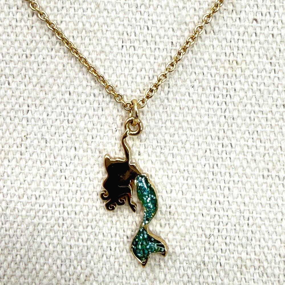 Disney The Little Mermaid‎ Necklace Ariel Mermaid Pendant Gold Tone Glitter Tail